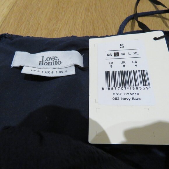 LOVE BONITO Cropped Puff Sleeve Top in Navy Feminine Academia - Size US 4 NWT - Picture 11 of 11